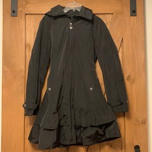 Betsey Johnson Coat Jacket Parka Fur Lining
Removable Hood Ruffle Black, Size XS